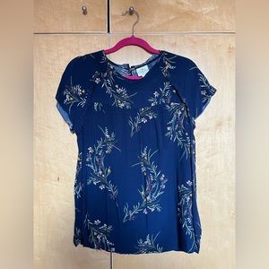 Dark Blue Floral Blouse | St. John’s Bay | Size M